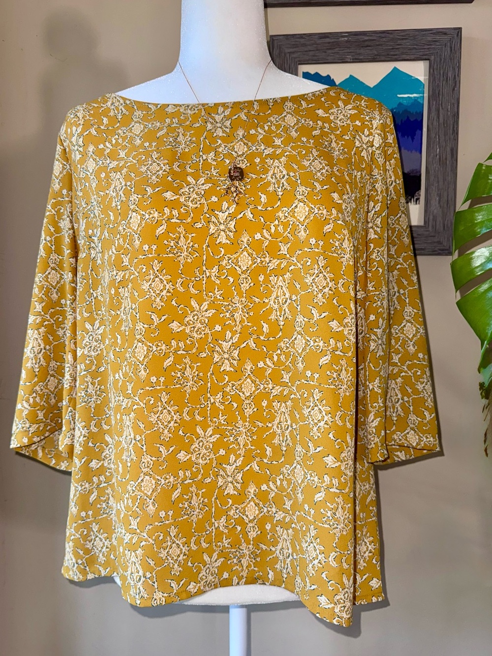 ** ANTHROPLOGIE **HD in Paris Mustard Floral Boatneck Blouse